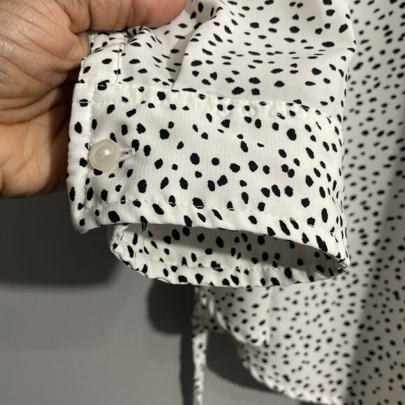 Isabel Maternity Women’s M Black White Roll-Tab Long Sleeve Blouse Back Tie - Picture 3 of 15